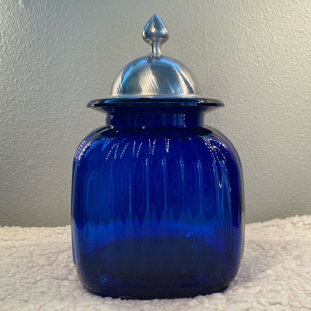 Ashland Ribbed Cobalt Blue Canister With Pewter Lid